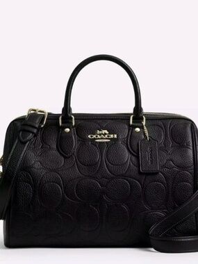 Coach Black Embossed Leather Satchel Large Rowan NIP